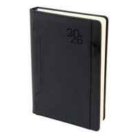Бележник с дати 14.5х21 термо с шев и джоб за GSM и химикалка черен, 168 л., 80 г/м2 сл.кост