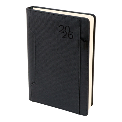 Бележник с дати 14.5х21 термо с шев и джоб за GSM и химикалка черен, 168 л., 80 г/м2 сл.кост