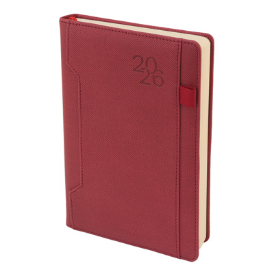 Бележник с дати 14.5х21 термо с шев и джоб за GSM и химикалка т. червен, 168 л., 80 г/м2 сл.кост