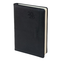 Бележник с дати 14.5х21 термо с шев и джоб за химикалка черен, 168 л., 80 г/м2 сл.кост