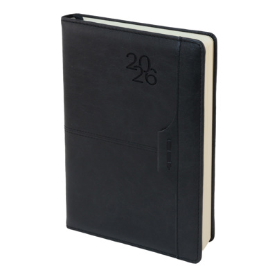 Бележник с дати 14.5х21 термо с шев и джоб за химикалка черен, 168 л., 80 г/м2 сл.кост