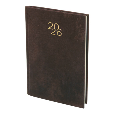 Бележник с дати 14х20 изк.кожа Велур кафяв, 168 л. сл.кост