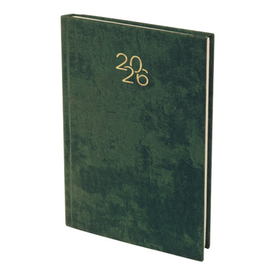 Бележник с дати 14х20 изк.кожа Велур зелен, 168 л. сл.кост