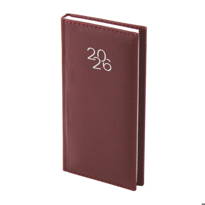 Бележник с дати 8х16 изк.кожа с шев бордо, 64 л.