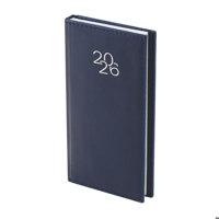 Бележник с дати 8х16 изк.кожа с шев т. син, 64 л.