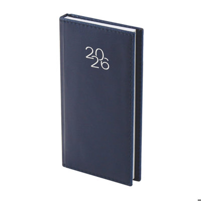 Бележник с дати 8х16 изк.кожа с шев т. син, 64 л.