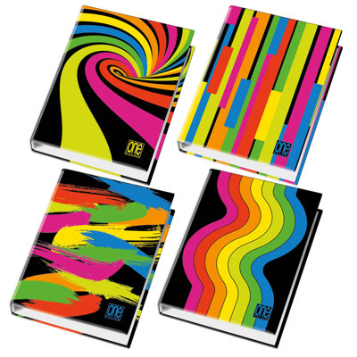 Класьор 4 ринга One Color Black&Fluo, А4, картон гланц 35 мм