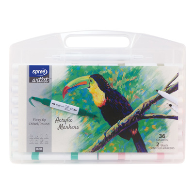 Маркери акрилни двувърхи Flexy Chisel / Round tip, 36 цв.+2 контурни