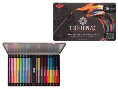 Моливи 60 цв. двуцветни, черно дърво, класик, металик и пастел, мет. кутия Ø 4 мм графит, мет. острилка