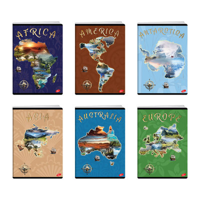 Тетрадка A5 мат/UV Continents, 60+2 л.ред, 70 г/м2